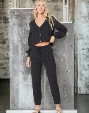 L*SPACE | Black Dune 2 Piece Lounge Set Cardigan and Pants | Medium